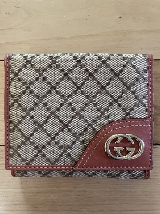Gucci Handbags - Gucci Beige Monogram Canvas Bifold Wallet with Pink Trim